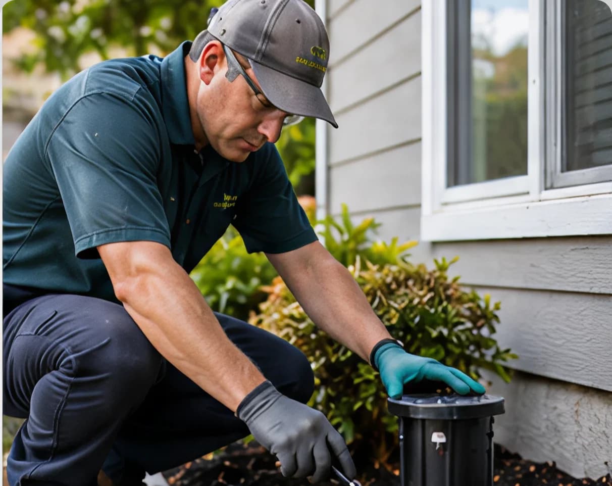 T47 Pest Control technician installing termite monitoring stations in Melbourne
