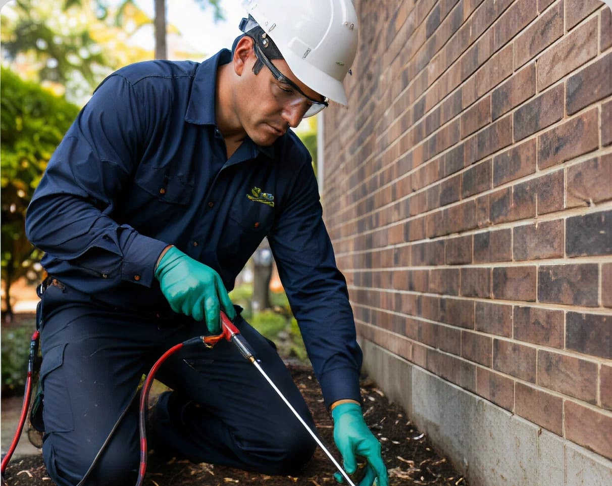 T47 Pest Control technician applying termite soil treatment in Melbourne